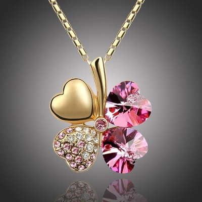 Sisi Jewelry Náhrdelník Swarovski elements čtyřlístek NH1026-N9554-21 Růžová – Zboží Dáma
