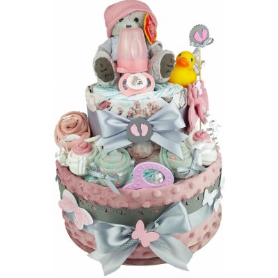 BabyDort růžový dvoupatrový plenkový dort pro miminko CLASSIC