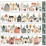 Anděl Okenní fólie barevné akvarelové domečky 15 x 59 cm – Zboží Dáma
