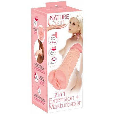 Nature Skin 2 in 1 Extension + Masturbator, realistický masturbátor a návlek na penis