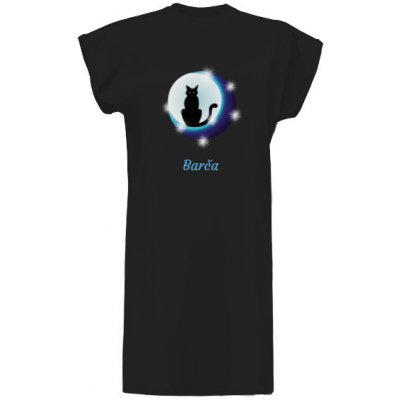 Tričko s potiskem dámské šaty kočka a měsíc černá – Zboží Mobilmania