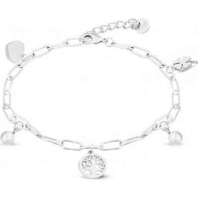 Biju Řetízek na nohu z chirurgické oceli s přívěsky - čtyřlístek, strom života, srdce 3001519-5 – Zboží Dáma