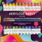 akrylové barvy 24x12 ml se štětcemi 3ks v krabičce 22x22x2cm – Sleviste.cz