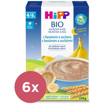 Hipp Bio Mléčná kaše na dobrou noc s banánem a suchary 6 x 250g