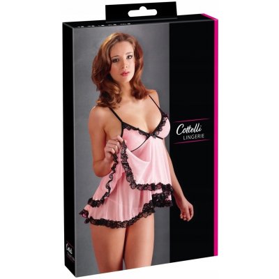 Cottelli LINGERIE Sexy růžová Noční košilka s krajkou – Zboží Dáma