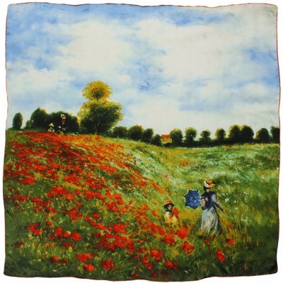 Vlčí máky v Argenteuil Claude Monet dámský hedvábný šátek čtvercový zelený červený – Hledejceny.cz