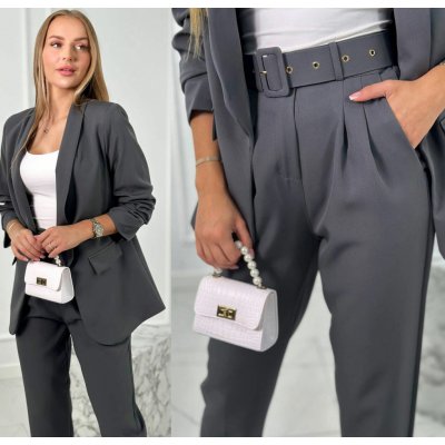 Fashionweek italská souprava elegantního saka s kalhotami K80172B grafitová – Zboží Dáma