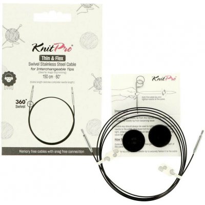 Knitpro Thin & Flex otočná černá lanka na jehlice 94 cm – Zboží Dáma