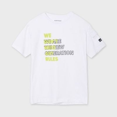 MAYORAL chlapecké tričko KR s neon nápisem, bílá