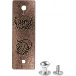 Hnědý metalický kožený štítek Hand Made 6 x 2cm – Zboží Dáma