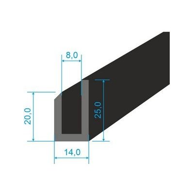 00535140 Pryžový profil tvaru "U", 25x14/8mm, 70°Sh, EPDM, -40°C/+100°C, černý | Zboží Auto