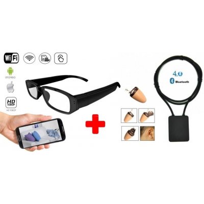 WiFi SET - dotykové brýle s FULL HD kamerou + živý přenos videa + real-time komunikace přes Spy sluchátko