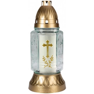 Lampa hřbitovní KŘÍŽ RATOLEST skleněná 200g d11x25cm bílá – Sleviste.cz