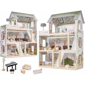 FunPlay 5944 Dřevěný domeček pro panenky s příslušenstvím3 patra 62x26,5x78cm