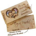 Dekorace z Česka Svatební dřevěné přání na bankovky - motiv 6 Nápis: Věnování od koho - spodní díl + 50 Kč – Zboží Dáma