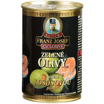 Kaiser Franz Josef Exclusive Zelené olivy ve slaném nálevu plněné lososovou pastou 300g