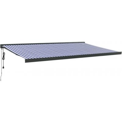 Greatstore Zatahovací markýza modrá a bílá 5 x 3 m textil a hliník – HobbyKompas.cz