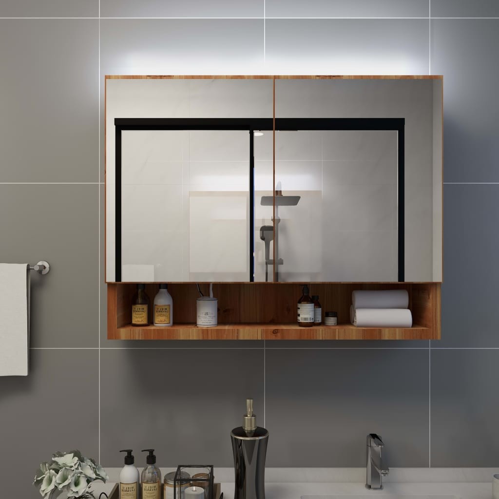 Nabytek XL LED koupelnová zrcadlová skříňka dub 80 x 15 x 60 cm MDF