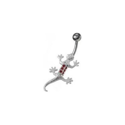 Šperky4U stříbrný piercing do pupíku ještěrka červené zirkony BP01284-R