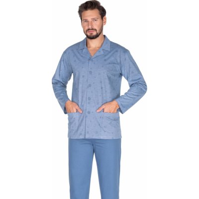 Regina 444 pánské pyžamo dlouhé propínací modré – Zboží Mobilmania