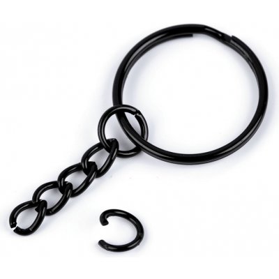 Kroužek na klíče Ø25 mm s řetízkem - černý lak 10ks – Zboží Mobilmania