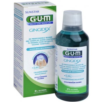 G.U.M Gingidex 0,06% ústní voda proti zubnímu plaku a pro zdravé dásně bez alkoholu (0,06% Chloorhexidine Digluconaat + Cetylpyridinium Chloride) 300 ml