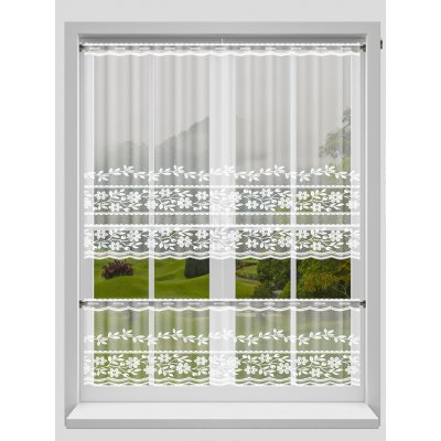 Buona Ventura žakárová vitrážová záclona 606630/001, květinový vzor, s bordurou, bílá, výška 50cm (v metráži) – Zboží Dáma