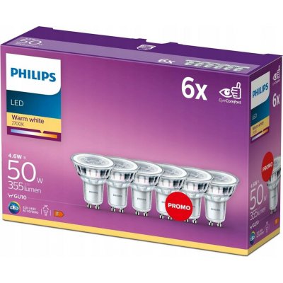 Philips LED Classic spot 4.6-50W, GU10, 2700K, set 6ks 929001215233 – Zboží Dáma