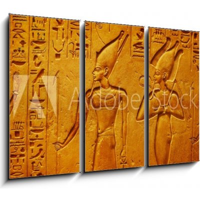 Obraz 3D třídílný - 105 x 70 cm - Ancient Egypt hieroglyphics with pharaoh and ankh Starověké egyptské hieroglyfy s faraonem a ankh – Hledejceny.cz