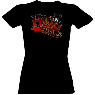 Tričko s potiskem Hell-kitty pekelná kočka Černá