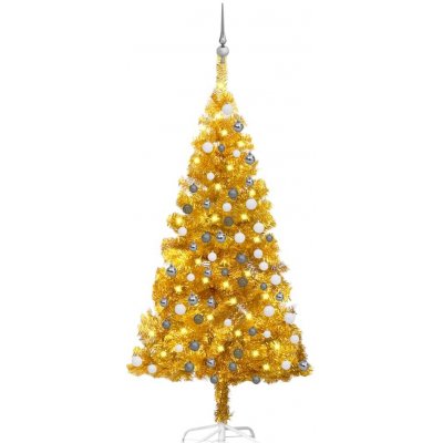 zahrada-XL Umělý vánoční stromek s LED a sadou koulí zlatý 120 cm PET