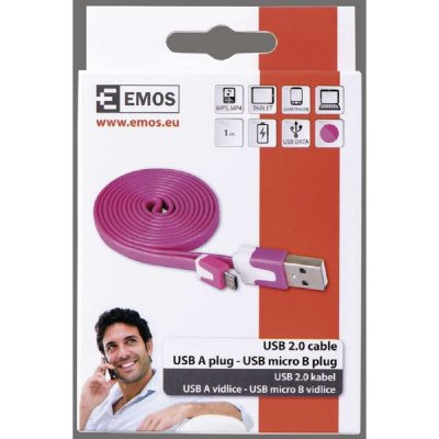 Emos SM7001P USB 2.0 A/M - micro B/M, 1m, růžový – Zboží Mobilmania
