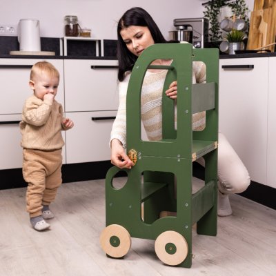 Family scl Montessori učící věž s motivem auta 3v1 Khaki – Zbozi.Blesk.cz