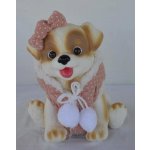 Hnědo bílý pejsek v růžovo bílé vestičce s kapucou od RosaToys sleva – Sleviste.cz