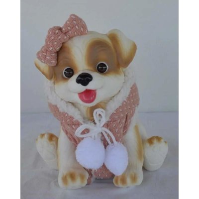 Hnědo bílý pejsek v růžovo bílé vestičce s kapucou od RosaToys sleva – Sleviste.cz