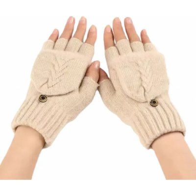 dámske trendy teplé bezprstové rukavice AM3910 béžová – Zboží Mobilmania