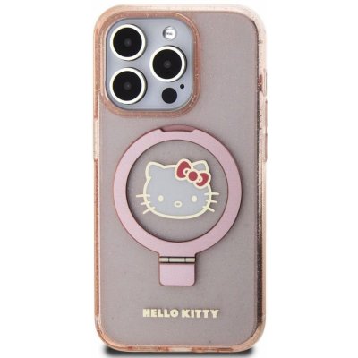 Kryt na mobil Hello Kitty IML Ringstand Glitter Kitty Head Logo MagSafe Zadní Kryt pro iPhone 15 Pro Max Pink (HKHMP15XHRSGEP)