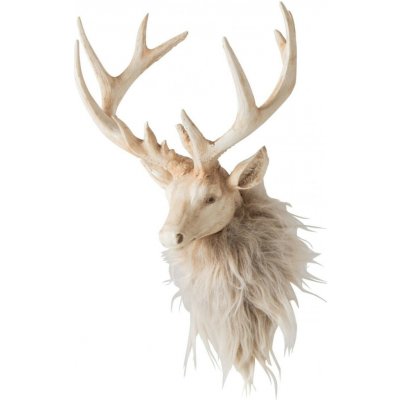 Nástěnná béžová dekorace hlava jelena Deer s kožíškem M – 20*18*27 cm - J-Line by Jolipa – Hledejceny.cz