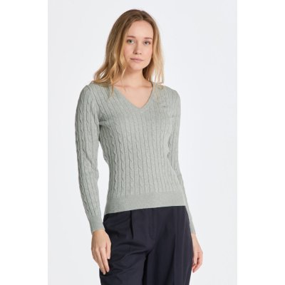 Gant svetr STRETCH COTTON CABLE V NECK šedá – Zbozi.Blesk.cz