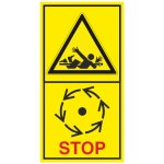 Nebezpečí točící se hřídel - Vyčkej před manipulaci s otevřením až do úplného zastavení pohybujících se částí samolepící vinylová fólie 168 x 88 mm – Hledejceny.cz