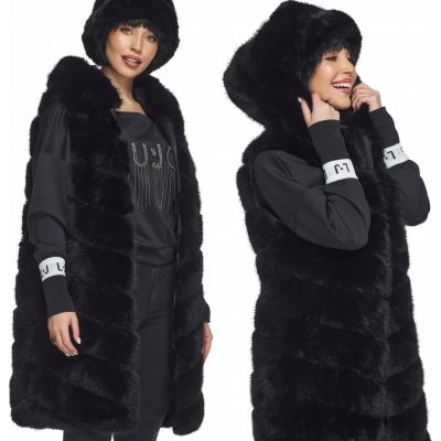 Fashionweek vesta s kapucí kožešinová vesta KARR74 černá – Zboží Mobilmania