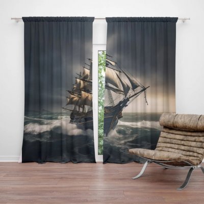Sablio Závěs Plachetnice v rozbouřených vodách: 2ks 140x250cm – Hledejceny.cz