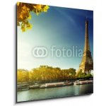 Skleněný obraz 1D - 50 x 50 cm - Seine in Paris with Eiffel tower in autumn season Seine v Paříži s Eiffelovou věží v podzimní sezóně – Sleviste.cz