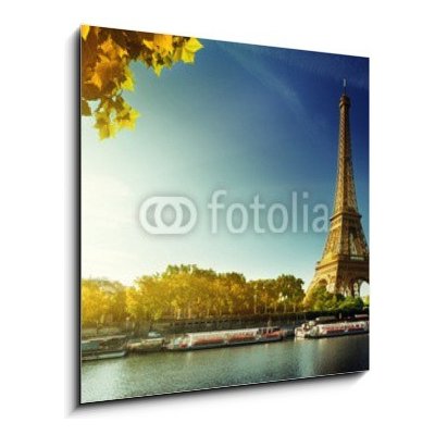 Skleněný obraz 1D - 50 x 50 cm - Seine in Paris with Eiffel tower in autumn season Seine v Paříži s Eiffelovou věží v podzimní sezóně – Sleviste.cz