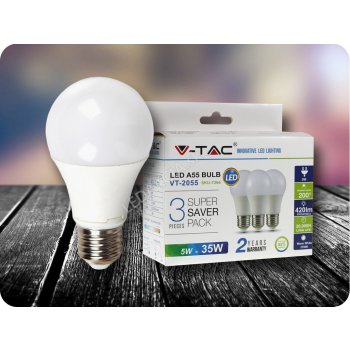 V-tac E27 LED ŽÁROVKY 5W 420LM A55 3 PACK Neutrální bílá