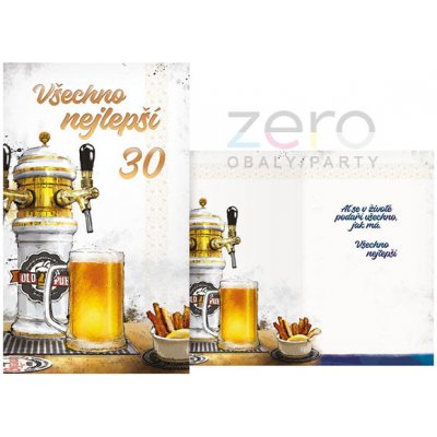 Přání s textem narozeninové 30 + obálka - pivo – Zboží Dáma