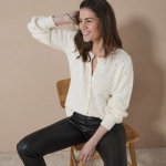 Propínací svetr z úpletu pointelle režná – Zboží Dáma