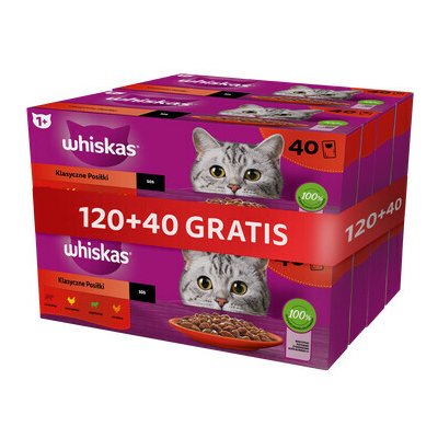 Whiskas Classic Meals kompletní krmivo pro dospělé kočky v omáčce 120 x 85 g + 40 sáčků – Hledejceny.cz