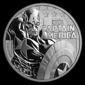 The Perth Mint Australia $ 1 Marvel Series Captain America​​BU 1 Oz