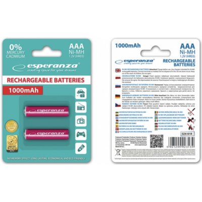 ESPERANZA dobíjecí baterie Ni-MH AAA 1000 mAh 2 ks – červené – Hledejceny.cz